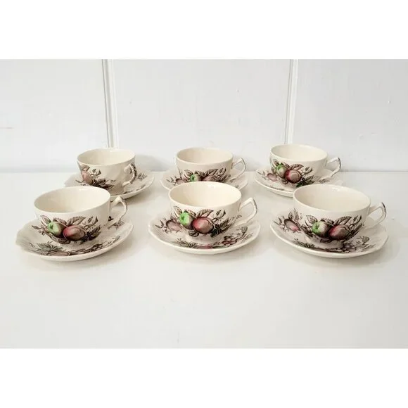 Johnson Bros. Harvest Time Teacups and Saucers Set of Six - Picture 2 of 5